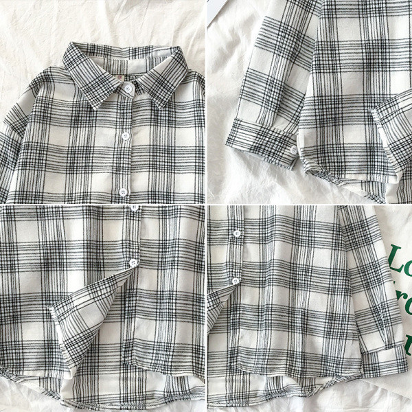 Retro stílusú kockás női ing, hosszú ujjal és klasszikus gallérral