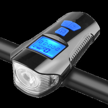 Водоустойчив преден фар за велосипед с USB зареждане и цифров дисплей в сив цвят