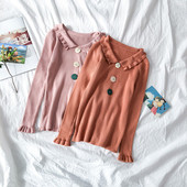 Rózsaszín és narancssárga női blúz, gombokkal és hosszú ujjal