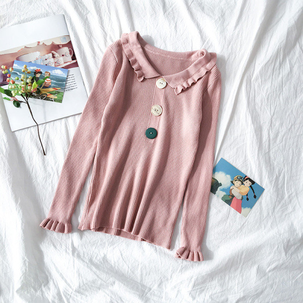 Rózsaszín és narancssárga női blúz, gombokkal és hosszú ujjal