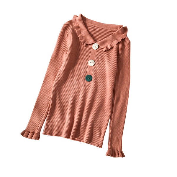 Rózsaszín és narancssárga női blúz, gombokkal és hosszú ujjal