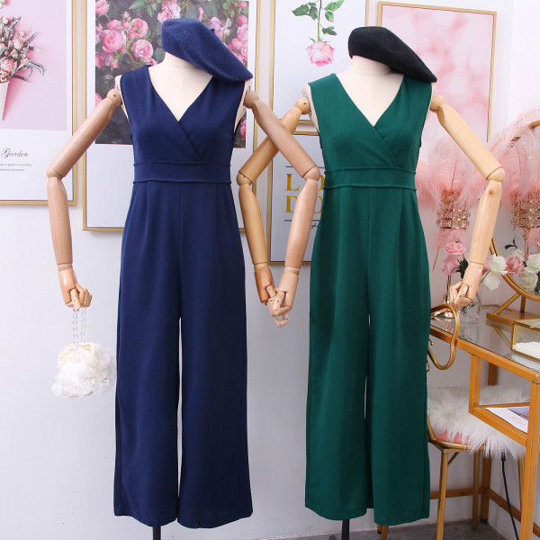 Modern női hosszú overall több színben spitz nyakkivágással