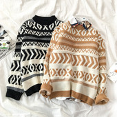 Női karácsonyi pulóver fekete és barna színben, kerek nyakkivágással