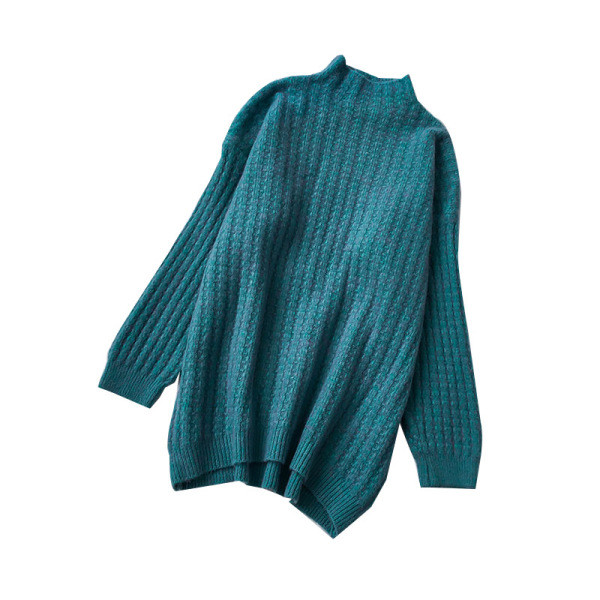 Női pulóver félmagas gallérral, kék, lila és bézs színben