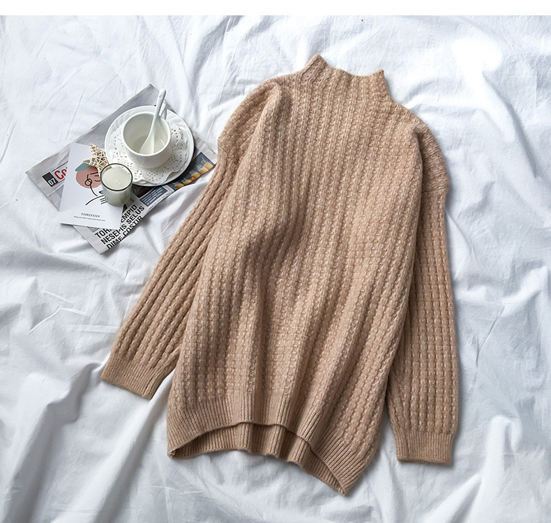 Női pulóver félmagas gallérral, kék, lila és bézs színben