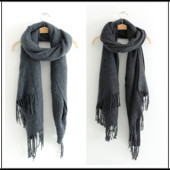 Eșarfă modernă de iarnă cu franjuri în albastru și gri