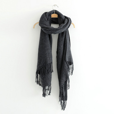 Eșarfă modernă de iarnă cu franjuri în albastru și gri