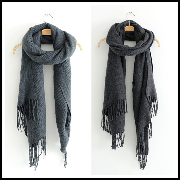 Eșarfă modernă de iarnă cu franjuri în albastru și gri