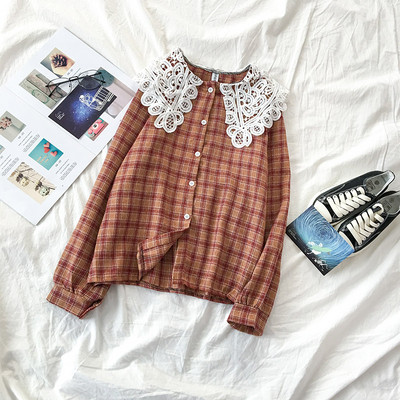 Retro stílusú női ing három színben, csipkével és hosszú ujjal