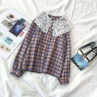 Retro stílusú női ing három színben, csipkével és hosszú ujjal