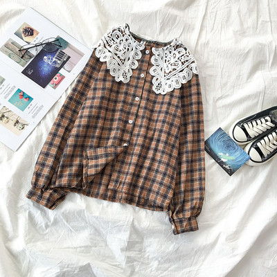 Retro stílusú női ing három színben, csipkével és hosszú ujjal