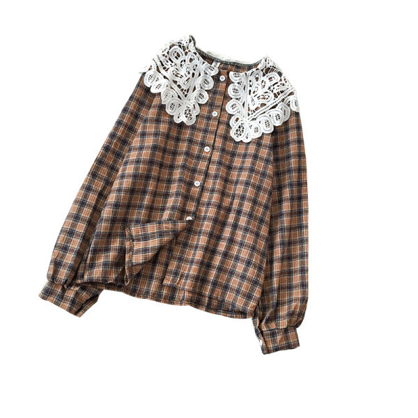 Retro stílusú női ing három színben, csipkével és hosszú ujjal