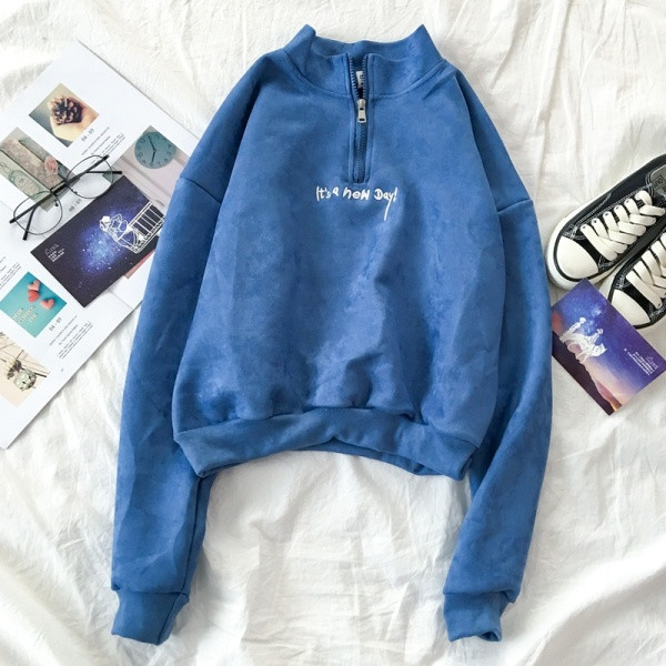 Női alkalmi blúz négy színben, félmagas gallérral és cipzárral