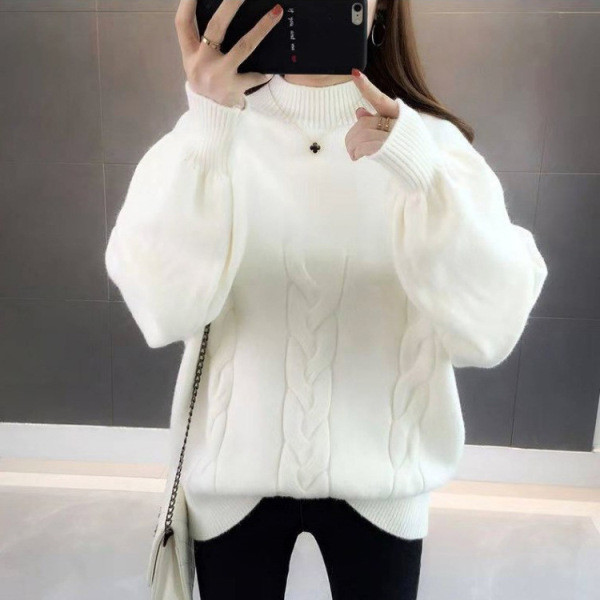 Χειμερινό γυναικείο πουλόβερ με ημι-ψηλό γιακά σε μπλε, μοβ, λευκό, μπεζ και μαύρο χρώμα