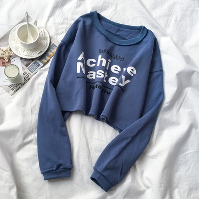 Bluza scurta de dama in patru culori cu inscriptii si decolteu rotund