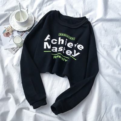 Bluza scurta de dama in patru culori cu inscriptii si decolteu rotund