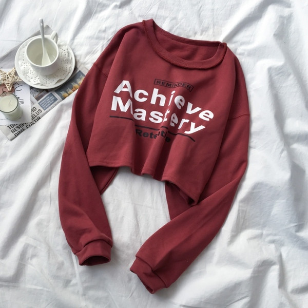 Bluza scurta de dama in patru culori cu inscriptii si decolteu rotund