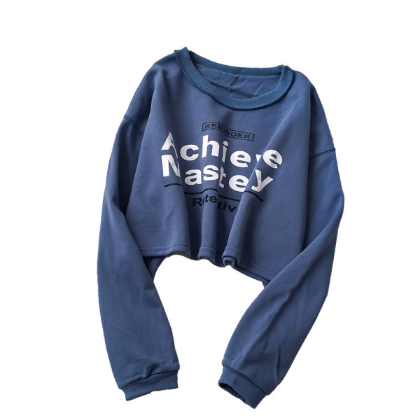 Bluza scurta de dama in patru culori cu inscriptii si decolteu rotund