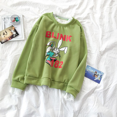 Bluză casual de damă în albastru, alb și verde cu aplicație