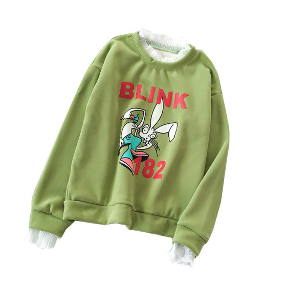 Bluză casual de damă în albastru, alb și verde cu aplicație