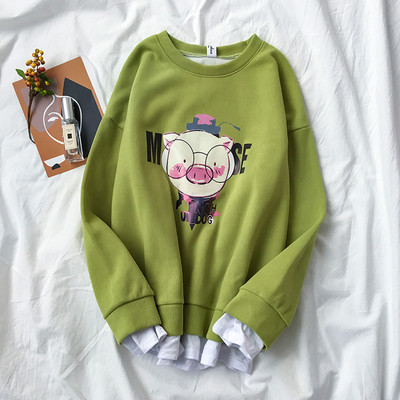 Női blúz zöld, kék és bézs színben, rátéttel és hosszú ujjal