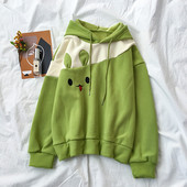 Hanorac de dama in portocaliu, verde si albastru cu broderie si gluga