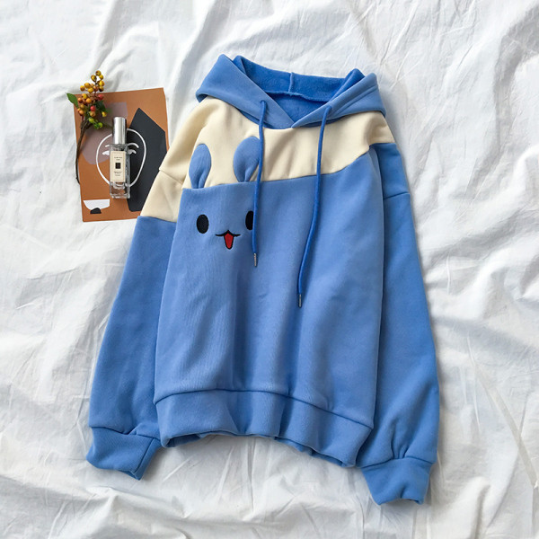 Hanorac de dama in portocaliu, verde si albastru cu broderie si gluga