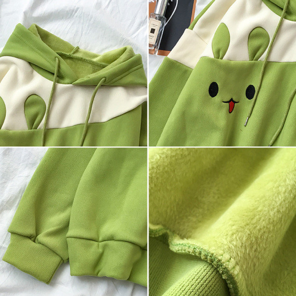 Hanorac de dama in portocaliu, verde si albastru cu broderie si gluga