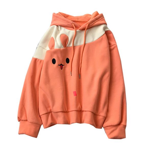 Hanorac de dama in portocaliu, verde si albastru cu broderie si gluga