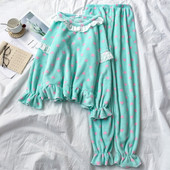 Kétrészes női téli pizsama rózsaszín és zöld színben