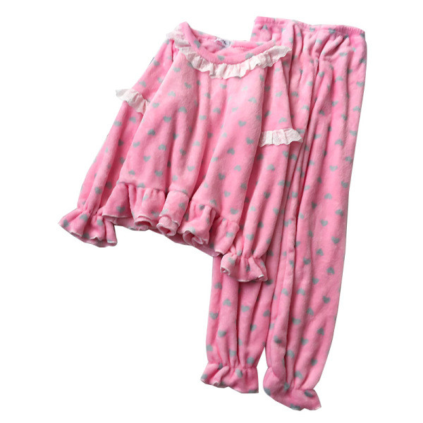 Kétrészes női téli pizsama rózsaszín és zöld színben