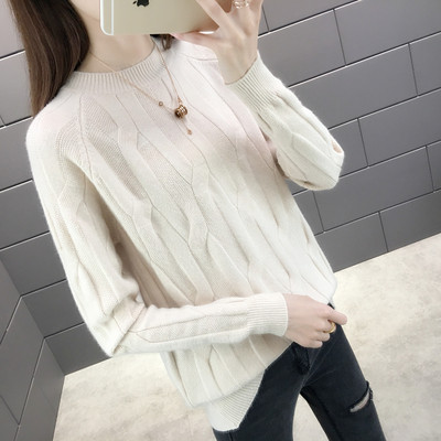 Női pulóver ovális nyakkivágással, fehér, sárga, bézs, lila és kék színekben