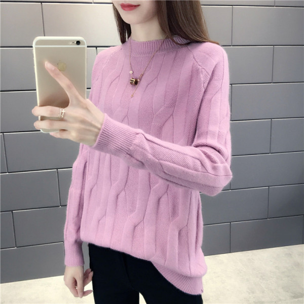 Női pulóver ovális nyakkivágással, fehér, sárga, bézs, lila és kék színekben