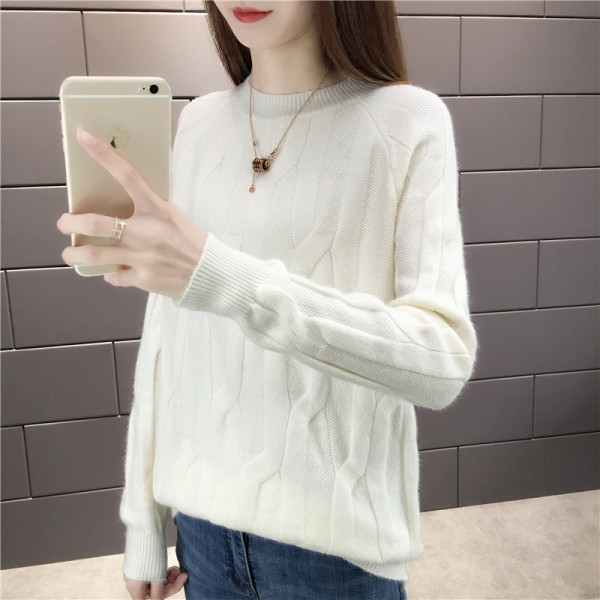 Női pulóver ovális nyakkivágással, fehér, sárga, bézs, lila és kék színekben