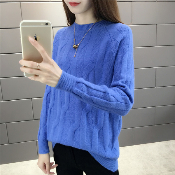 Női pulóver ovális nyakkivágással, fehér, sárga, bézs, lila és kék színekben