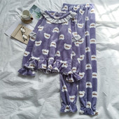 Női téli pizsama két részes kék, lila és rózsaszín színekben