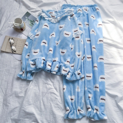 Női téli pizsama két részes kék, lila és rózsaszín színekben