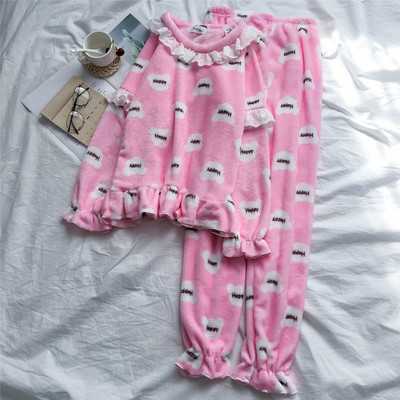 Női téli pizsama két részes kék, lila és rózsaszín színekben