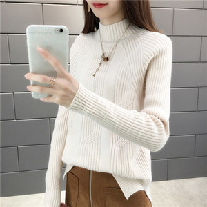 Modern női pulóver félmagas gallérral sárga, zöld, piros, bézs, fehér és fekete színben