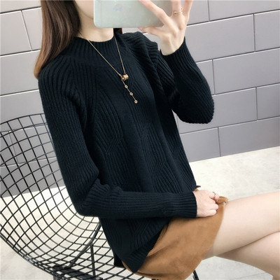 Modern női pulóver félmagas gallérral sárga, zöld, piros, bézs, fehér és fekete színben