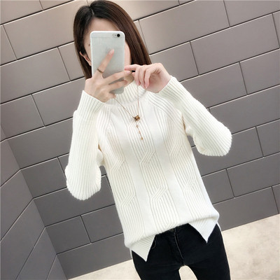 Modern női pulóver félmagas gallérral sárga, zöld, piros, bézs, fehér és fekete színben