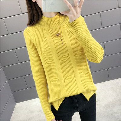 Modern női pulóver félmagas gallérral sárga, zöld, piros, bézs, fehér és fekete színben