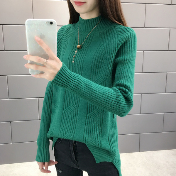 Modern női pulóver félmagas gallérral sárga, zöld, piros, bézs, fehér és fekete színben