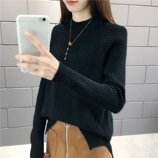 Modern női pulóver félmagas gallérral sárga, zöld, piros, bézs, fehér és fekete színben