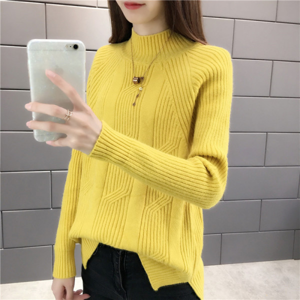 Modern női pulóver félmagas gallérral sárga, zöld, piros, bézs, fehér és fekete színben