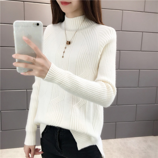 Modern női pulóver félmagas gallérral sárga, zöld, piros, bézs, fehér és fekete színben