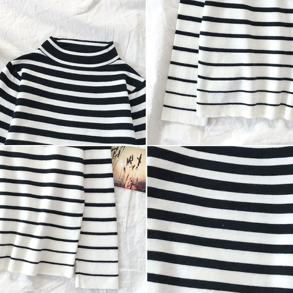 Csíkos női blúz három színben, félmagas gallérral és hosszú ujjal