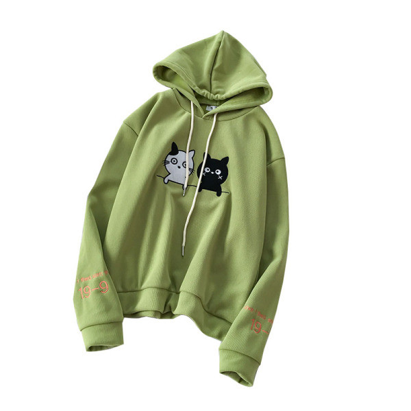 Zöld, sárga és bézs színű női pulóver rátéttel és kapucnival