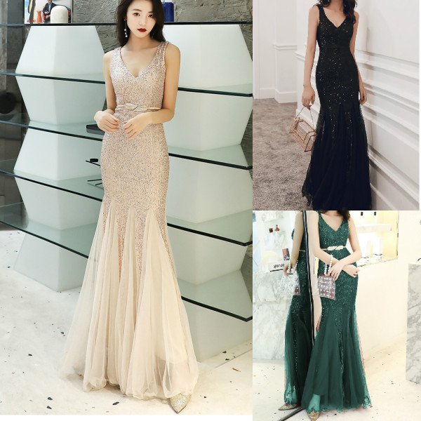 Új modell elegáns női hosszú ruha fényes hatással