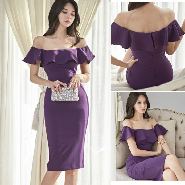 Női ruha csónakos nyakkivágással Karcsú modell, lila színben